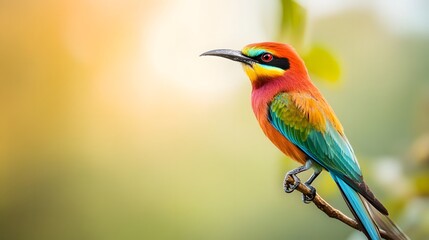 Obraz premium Colorful bird perched on a branch against a blurred background in a natural setting. Generative AI