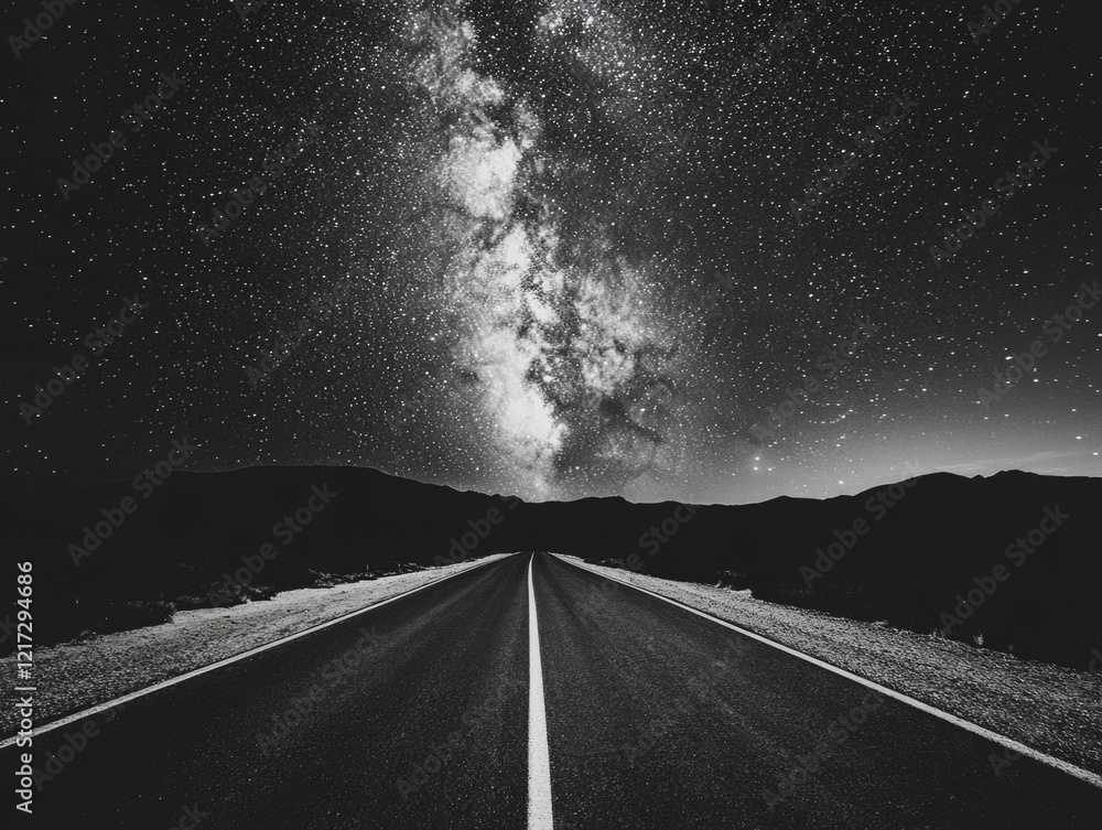 Wall mural milky way at night road