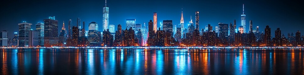 Fototapeta premium Skyline panorama of Manhattan at night, New York City, USA