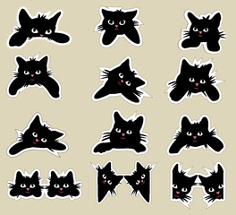 cute cat head sticker illustration set element with cute expressions