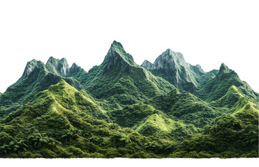 Fototapeta premium a green mountain range with rocky outcrops and lush vegetation isolated on a transparent background
