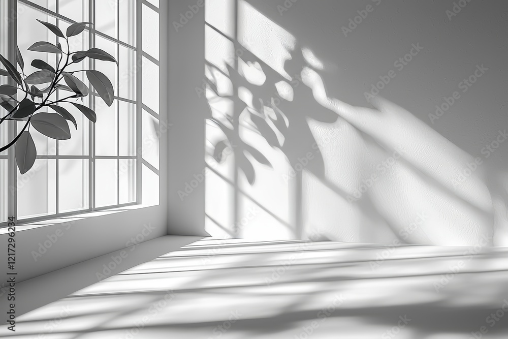 Poster natural light and shadow overlay from window on a white background. silhouette light abstract ideal 