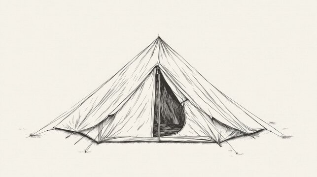 A detailed sketch of a camping tent set against a neutral background, ideal for outdoor themes