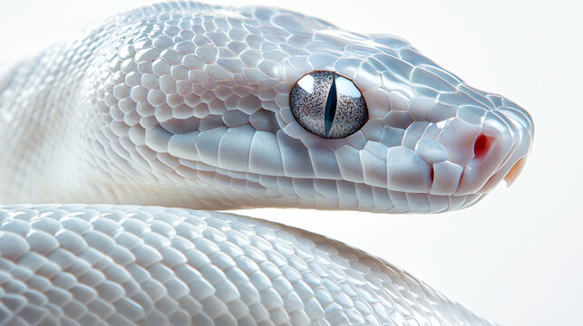 Close Up of Python Jawline with Smooth Curves on White Background