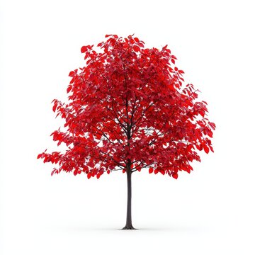 Black tupelo tree with striking red leaves isolated against a clear background in autumn season