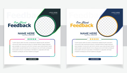 Modern clean clints testimonial or clients feedback review template design with organic shape  