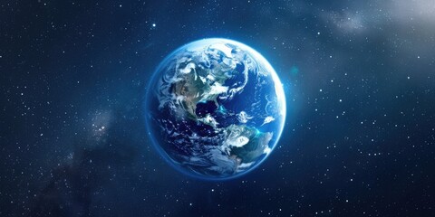 Depiction of Earth from space amidst stars.