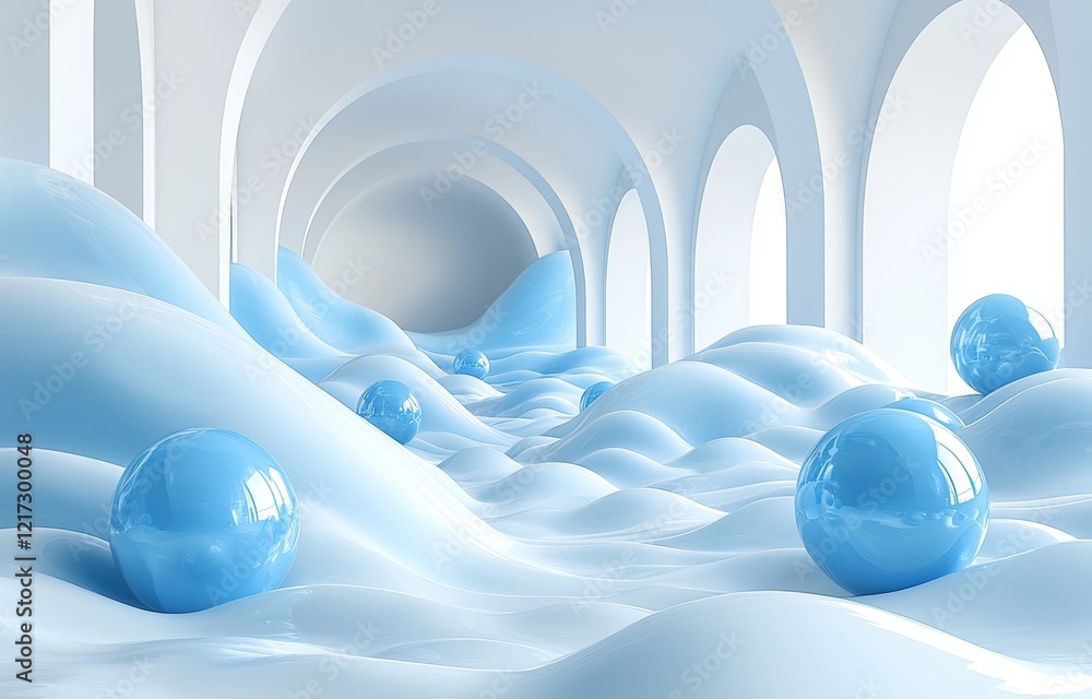 Aufkleber 3d rendering of a geometric abstract summer beach view