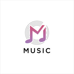 initial M logo music melody bass design. group music song melody icon vector template