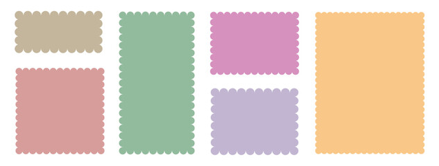 Set of colorful zigzag edge rectangle shape collection. Jagged rectangle. Isolated elements for design of text box, badge, banner.