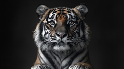 Fototapeta premium Majestic tiger portrait, studio shot, dark background, wildlife conservation