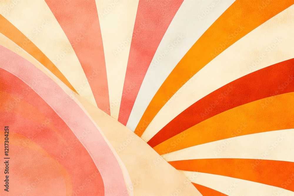 Poster abstract warm color palette with soft rounded lines and sunburst design, ideal for backgrounds and a