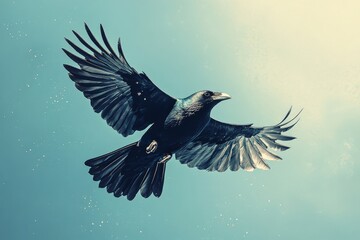Naklejka premium Colorful bird in flight showcasing vibrant plumage against a clear blue sky