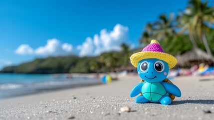Obraz premium Adorable Turtle Figurine on a Sunny Tropical Beach