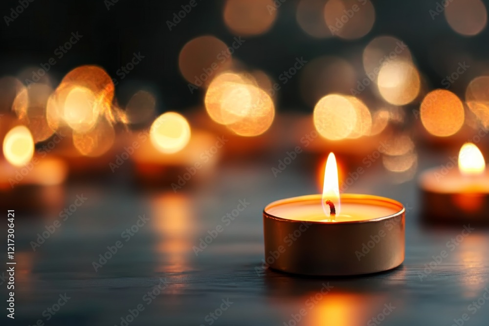 Poster a single candle burning on a table in a dark room, its flickering flame the only source of light