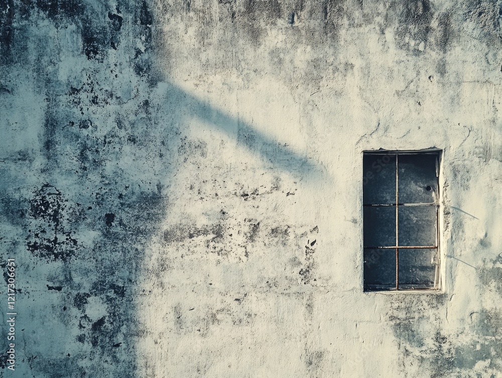 Poster a window with a shadow on the wall. the window is small and the shadow is large. the wall is white a