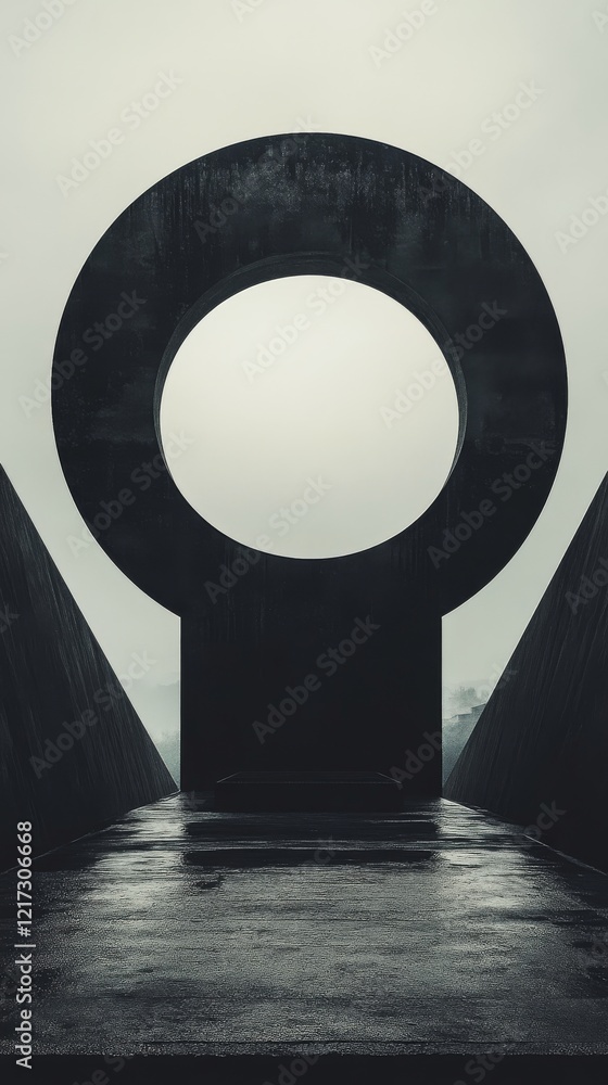 Poster unique wooden circular sculpture on display with natural patterns and a sturdy base