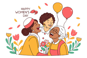 happy Women's Day children with balloons