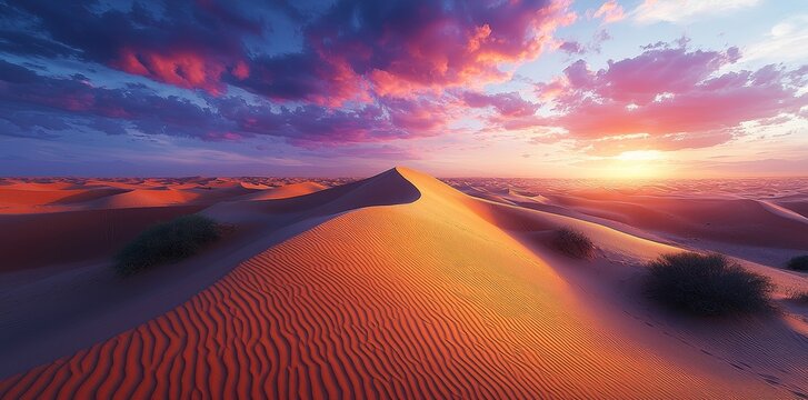 In a surreal scene, pastel skies frame soft pink sandy dunes