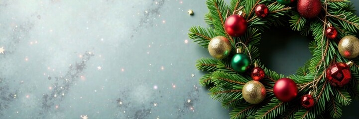 Festive holiday wreath made of evergreen branches and ornaments, , holiday wreath, wreath making
