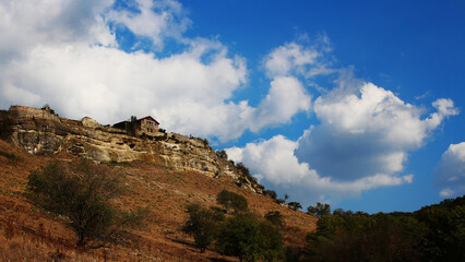 ancient castle, historical heritage on the island of Crimea. The building stands on a high mountain...