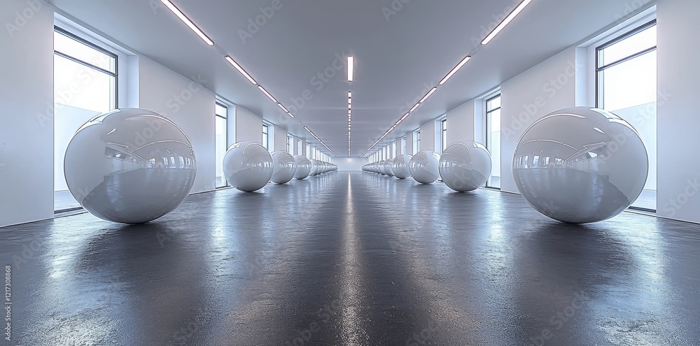 Poster a 3d rendering of a gallery room presented in a 360 vr spherical format covering 360 degrees, with w