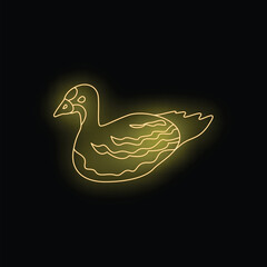 Yellow neon sign illuminating a duck shape on a black background