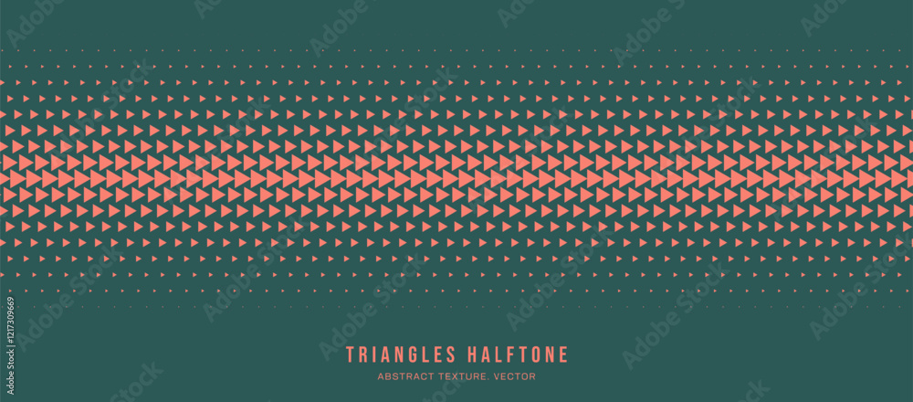 Poster triangles halftone pattern vector seamless border orange green abstract background. ultra mod minima