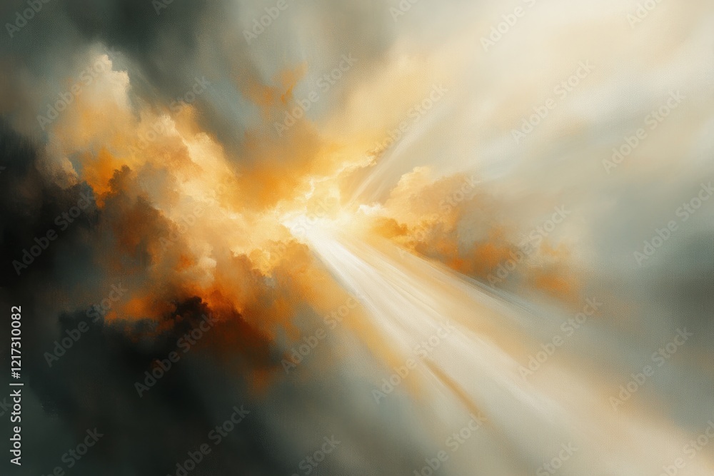 Poster A stylized depiction of a cloudy sky with a small patch of light breaking through, rendered in soft pastel tones