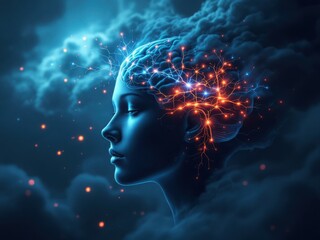 Obraz premium Neural Network Brain Illustration with Glowing Synapses