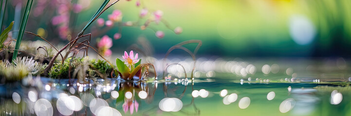 Serene Pink Water Lily Bloom in Spring Pond Nature s Beauty