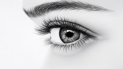 Close-up grayscale drawing of a woman's eye.