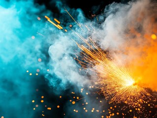 Fototapeta premium A dramatic closeup of firecracker smoke and sparks, creating a raw, energetic atmosphere of celebration