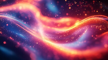 A vibrant abstract digital background with flowing lines and glowing gradients, creating a dynamic, futuristic atmosphere with bright neon hues