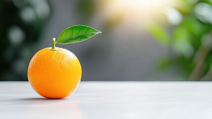 Single orange fruit with a green leaf and bright clementine segment on a white background