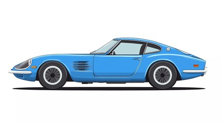 Blue car vector flat icon illustration isolated on a white background, simple design, flat colors, side view of the vehicle, no shadows or gradients, minimalistic style, 