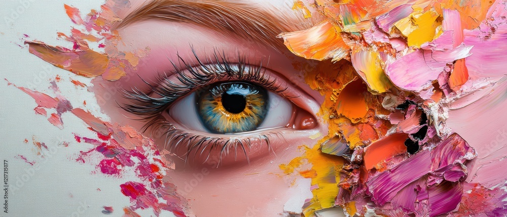 Poster artistic eye close-up with colorful texture creative studio digital art abstract expressionism uniqu