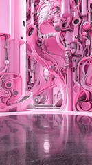 Obraz premium Geometric pink concrete structure with abstract patterns and metallic tones, decorative element, contemporary art, modern architecture, geometric pattern, metallic tone