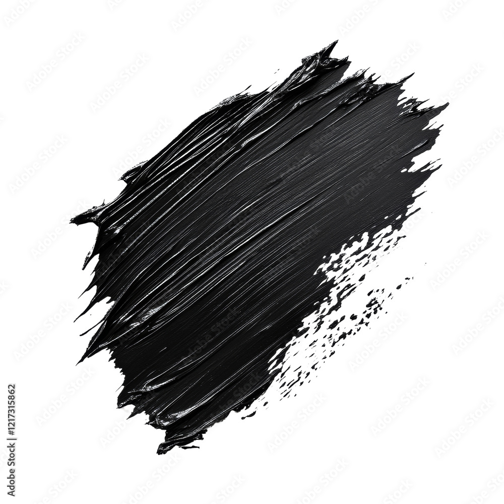 Poster an abstract image featuring a black paint stroke with a textured and irregular shape against a black
