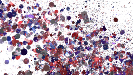 Falling confetti background. Festive backdrop with red, blue, silver particles
