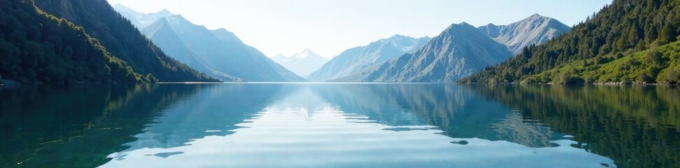 Gentle ripples disturb mirrored mountain lake, serenity, lake