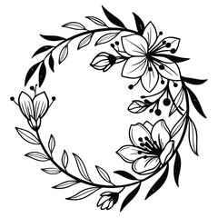 Hand-Drawn Floral Wreath with Delicate Detail