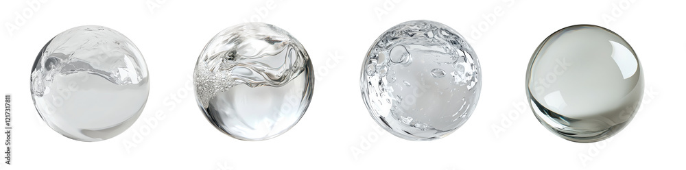 Poster The image shows four oval glass objects containing varying levels of liquid demonstrating different fluid dynamic movements.