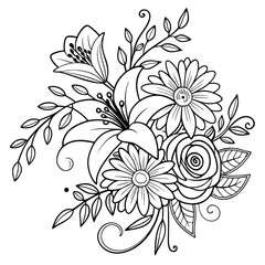 Intricate Floral Line Art with Elegant Details