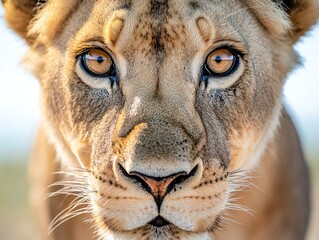 Fototapeta premium The lion s giant, glittering eyes staring directly at the camera, capturing its vibrant energy and detail
