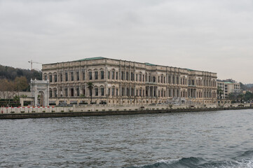 View of Ciragan palace (&Ccedil;ırağan Palace) in Istanbul, Turkey. Former Ottoman palace at the bank of Bosphorus.