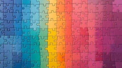 Colorful Puzzle Pieces Creating a Vibrant Rainbow Gradient Displaying a Spectrum of Shades from Blue to Red in a Creative Collage Arrangement