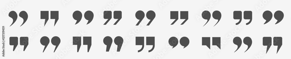Fototapete a set of gray icons in the form of quotation marks on a light background. a set of quotation marks, 