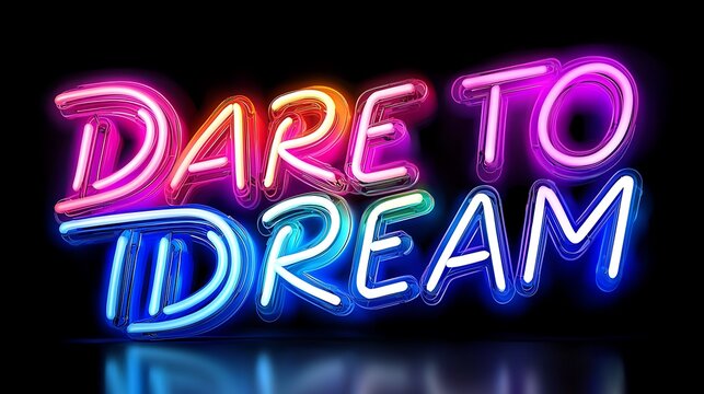 Dare to Dream Neon Sign Bright Colorful Lights Inspirational Typography
