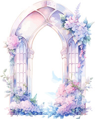 Fairy Castle Window with Flowers Illustration Vector Watercolor Clipart